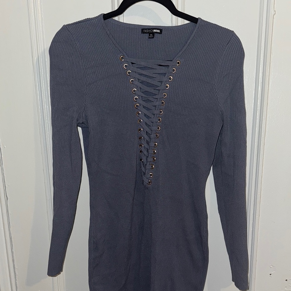 Blue Lace-Up sweater with Dress